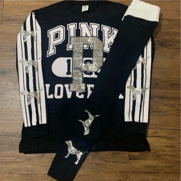 PINK Victoria's Secret Tops - Victoria's Secret Pink HTF pup bling outfit set S